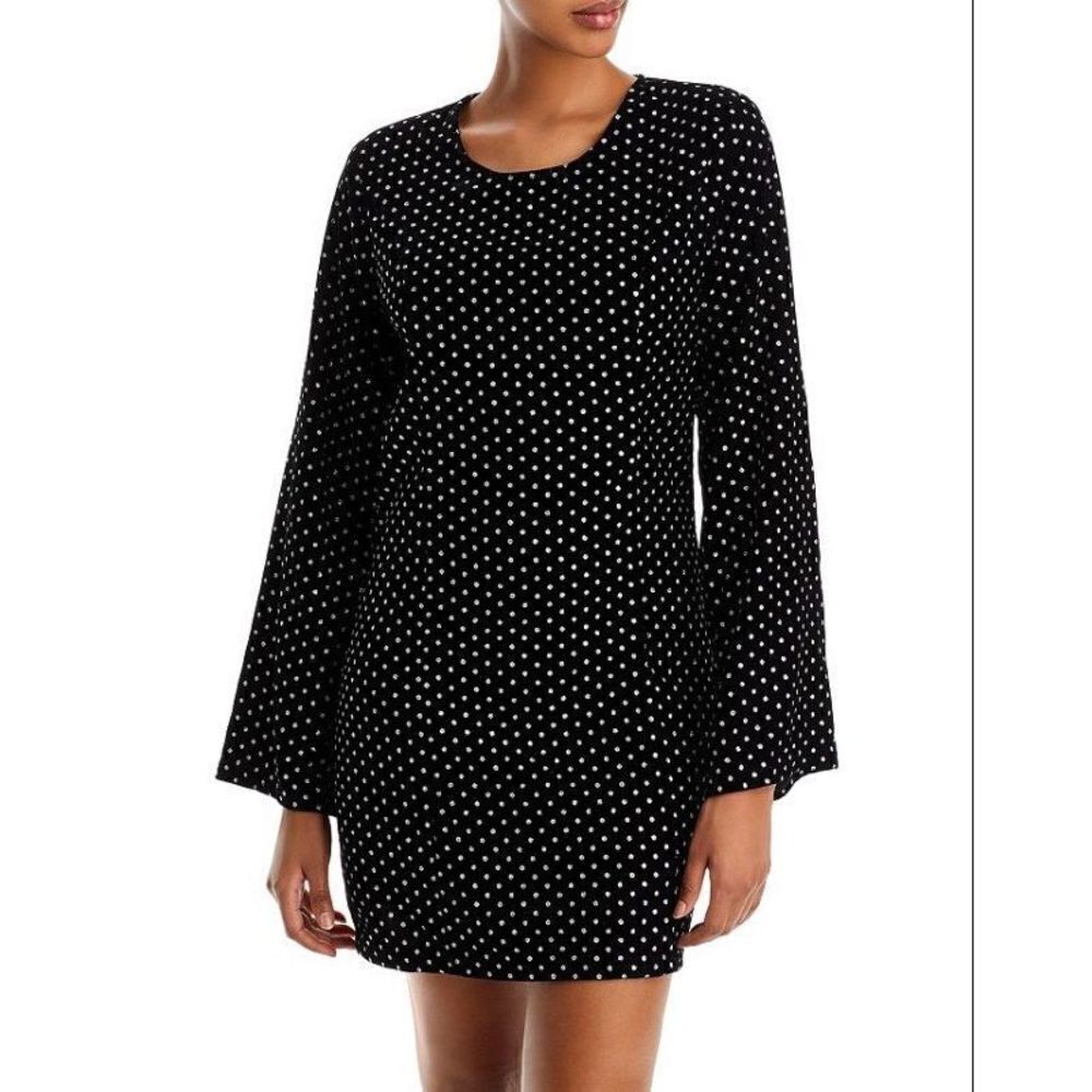 AQUA - NWT - L Sz S Metallic-Dot Velvet Long-Sleeve Mini-Dress. 100% Polyester.